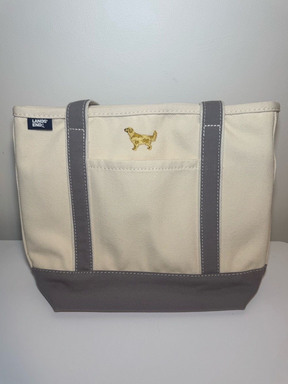 Lands' End Medium Canvas Tote in Cream and Gray (NEW) - Picture 3 of 6